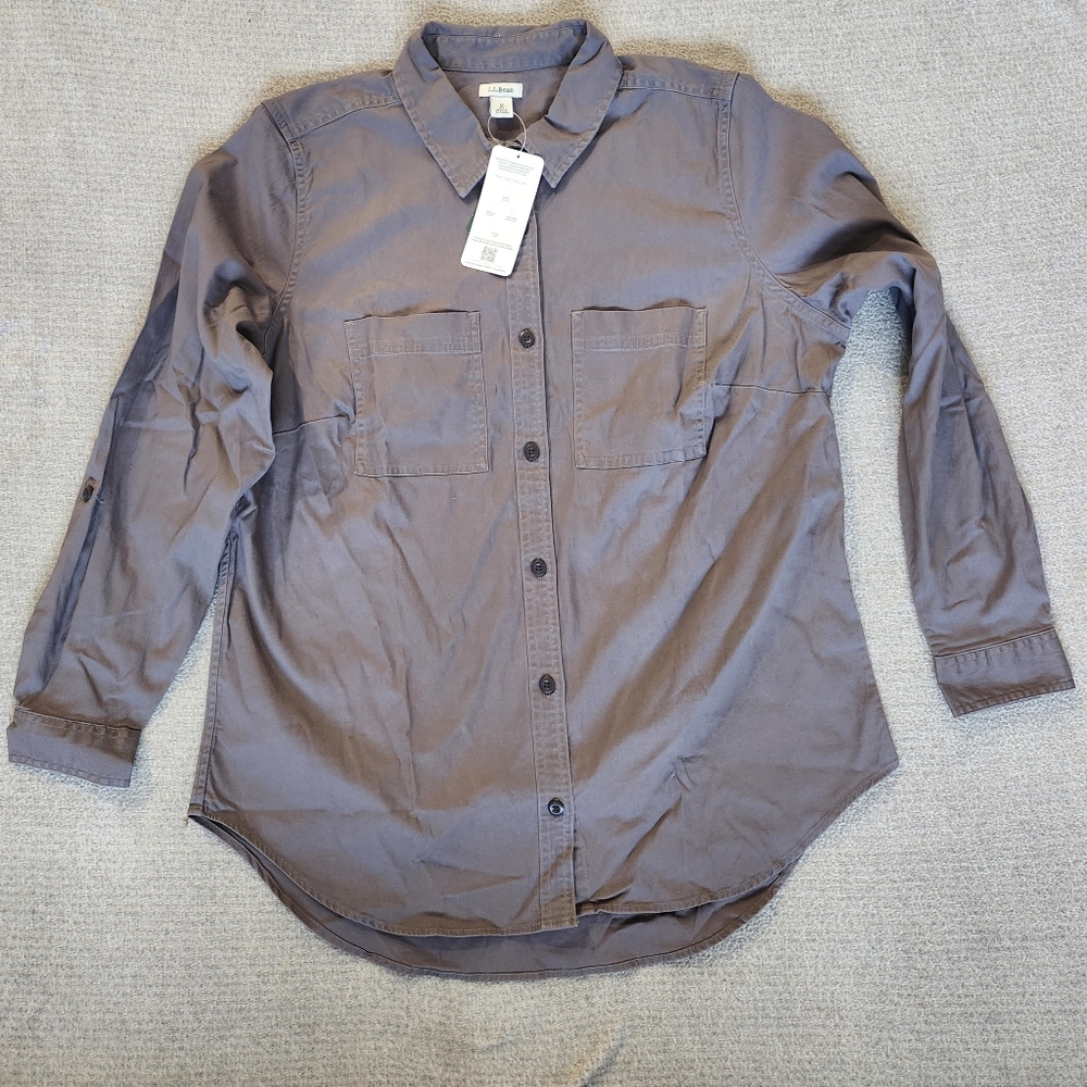 L.L. Bean Women's Comfort Cotton Tencel Long Sleeve Shirt - Slate Gray, Size Med